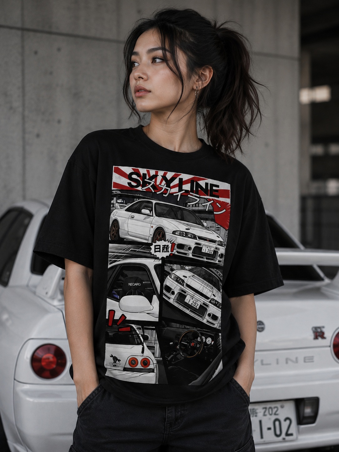 T-Shirt Nissan Skyline R33 Μαύρο - Image 4